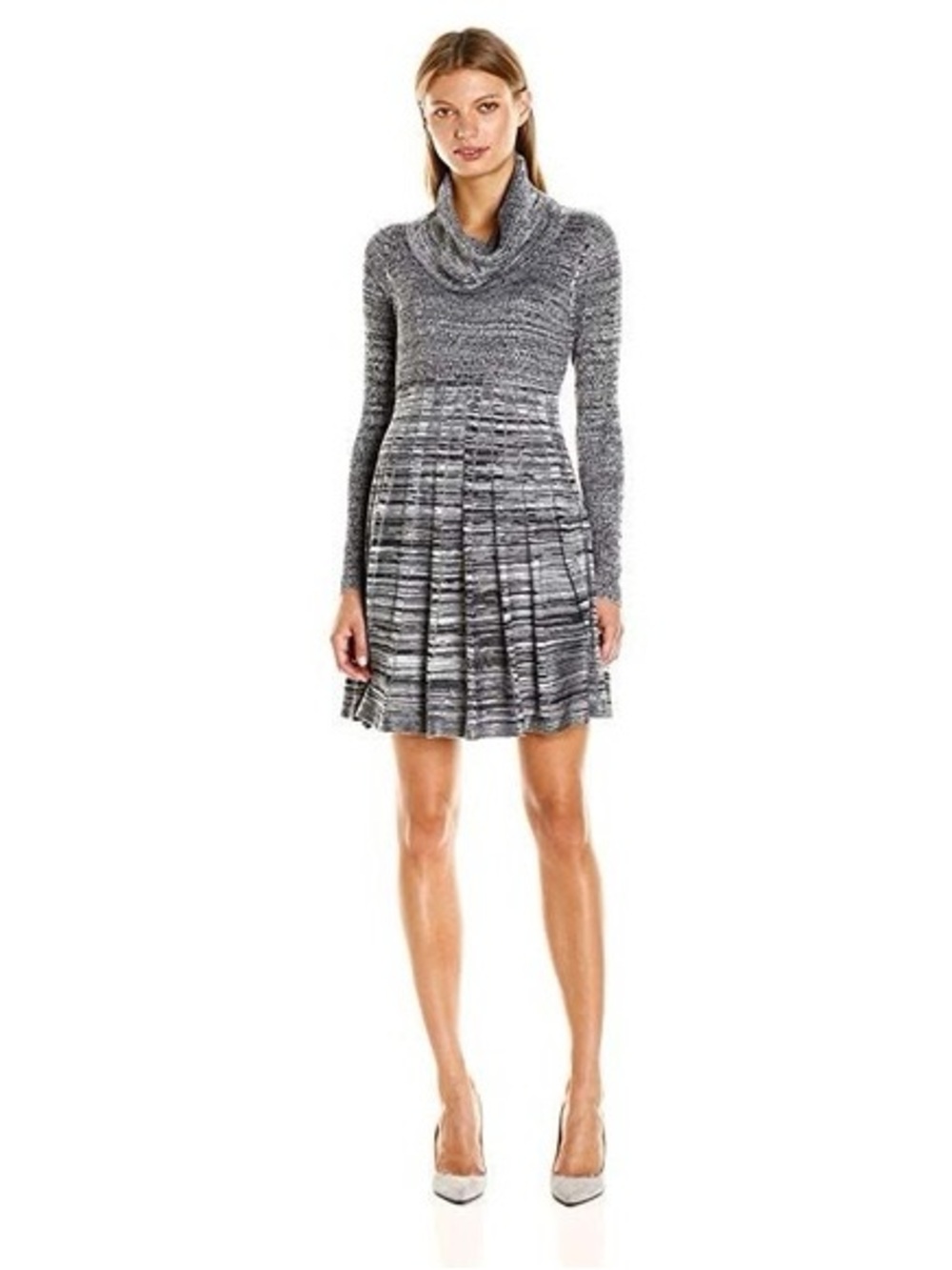Calvin Klein Pleated Cowl Neck Marled Sweater Dress Size Medium